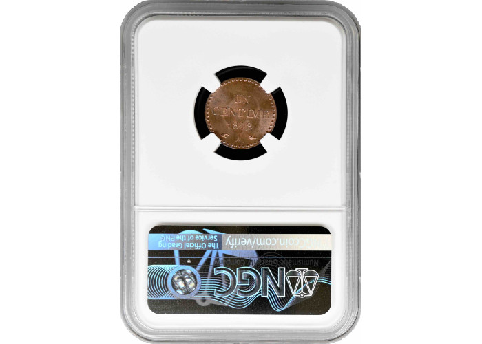 France 1 centime 1848 A, NGC MS65 RB, "Second Republic (1848 - 1851)"