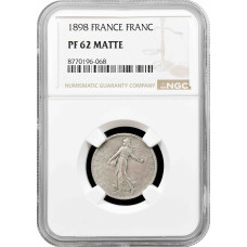 Франция 1 франк 1898 г. A, NGC PF62 MATTE, "Третья Республика (1870 - 1941)"