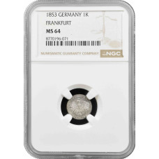 Франкфурт 1 крейцер 1853 г., NGC MS64, "Вольный город Франкфурт (1807 - 1866)"