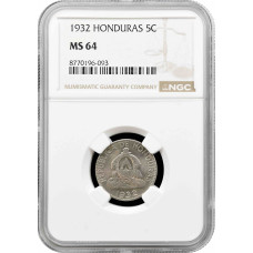 Гондурас 5 сентаво 1932 г., NGC MS64, "Республика Гондурас (1931 - 2019)"