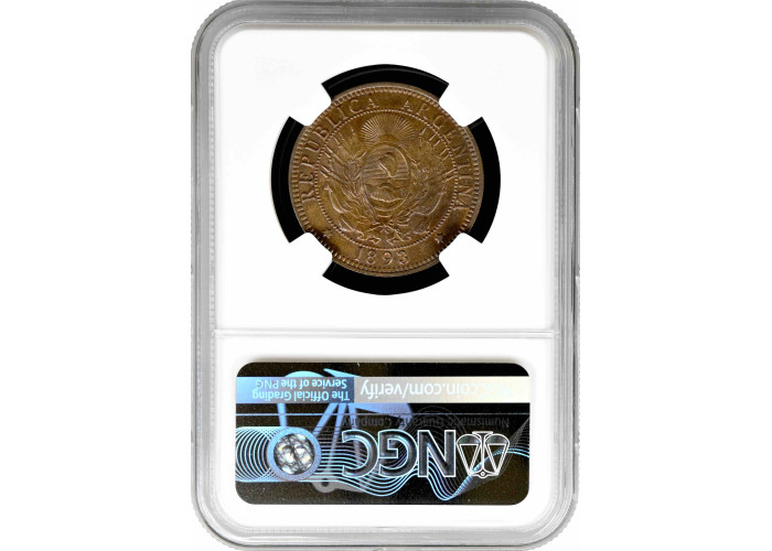 Argentinien 2 Centavos 1893, NGC MS64 BN, "Argentinischer Peso (1881 - 1969)"Top