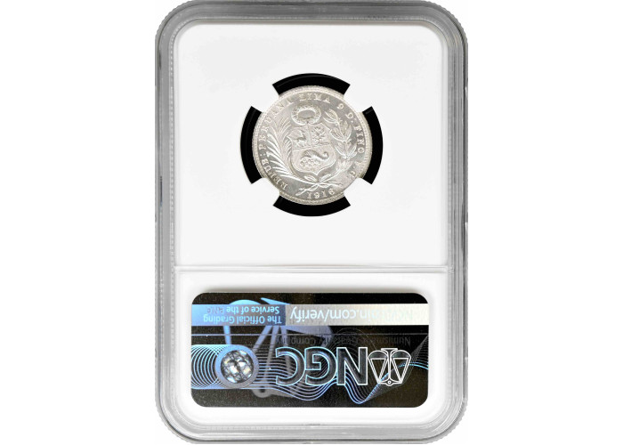 Peru 1/5 Soles 1916 FG, NGC MS64, "Republik Peru (1863 - 1917)" Silbermünze