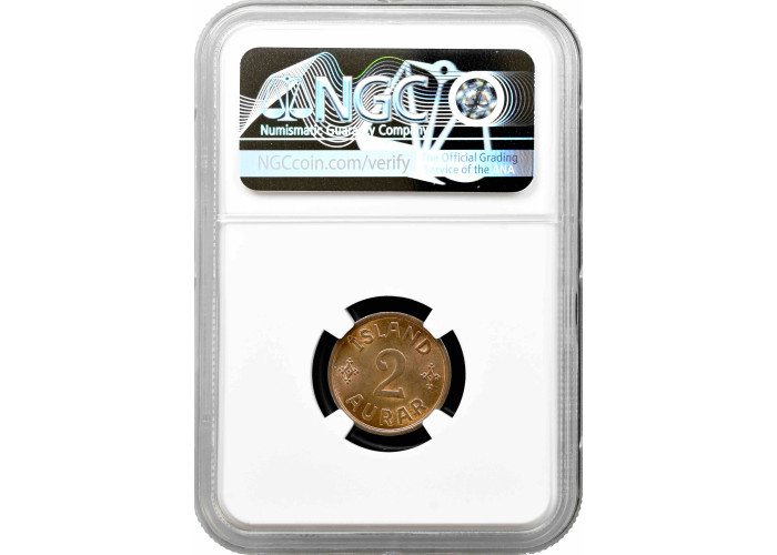 Iceland 2 aurar 1942, NGS MS64 BN, "King Christian X (1922 - 1943)"