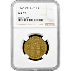 Iceland 2 kronur 1940, NGC MS62, "King Christian X (1922 - 1943)"