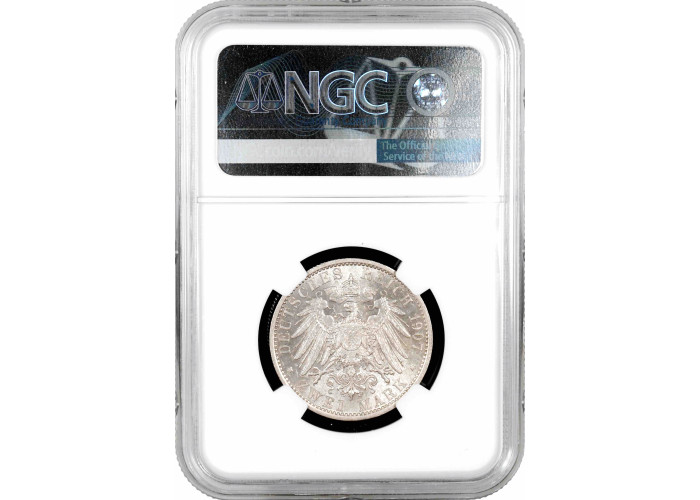 Lubeck 2 mark 1907 A, NGC MS63, "German Empire (1871 - 1918)" silver coin