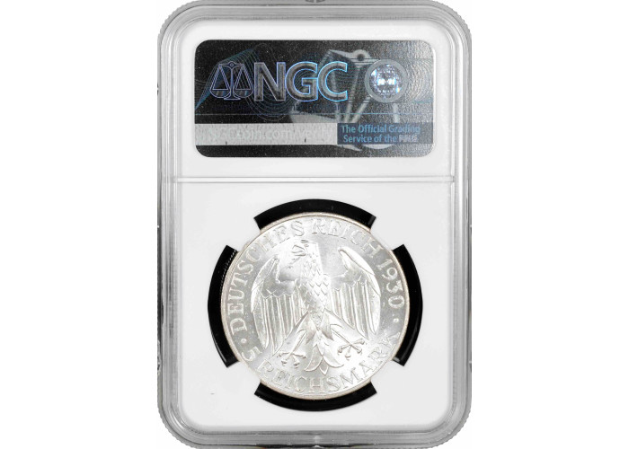 Weimar Republic 5 reichsmark 1930 A, NGC MS63, "Flight of the Graf Zeppelin"