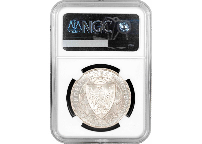Weimar Republic 5 reichsmark 1927 A, NGC MS65, "100th Anniv. of Bremerhaven"