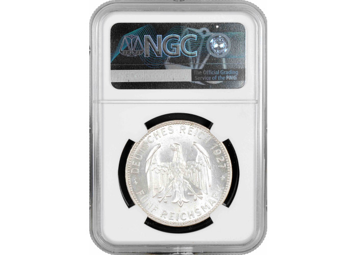 Weimar Republic 5 reichsmark 1927 F, NGC MS64, "450th An. - Tübingen University"