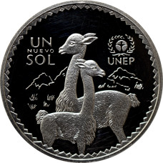 Peru 1 Sol 1994, PROOF, "Umweltschutz - Vikunjas" Silbermünze