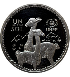 Peru 1 sol 1994, PROOF, "Environmental Protection - Vicunas" silver coin