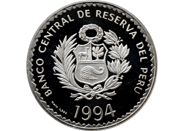 Peru 1 sol 1994, PROOF, "Environmental Protection - Vicunas" silver coin