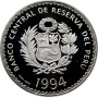 Peru 1 sol 1994, PROOF, "Environmental Protection - Vicunas" silver coin