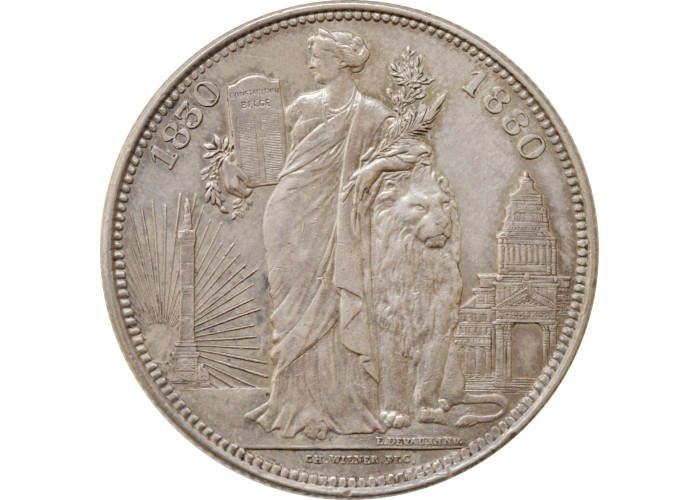 Belgium 5 francs 1880, UNC, "50th Anniversary - Independence" silver coin