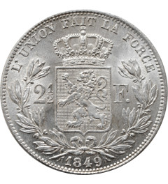 Belgium 2.5 francs 1849, UNC, "King Leopold I (1832 - 1865)" SMALL HEAD