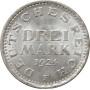 Germany 3 mark 1924 F, UNC, "Weimar Republic (Mark) (1919 - 1925)" silver coin