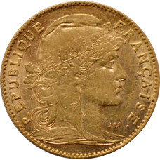 France 10 francs 1899, AU, "Third Republic (1870 - 1941)" KEY DATE gold coin