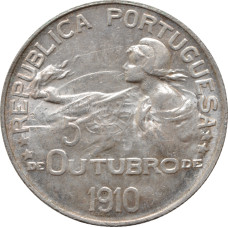 Portugal 1 escudo 1910, UNC, "Birth of the Republic" silver coin