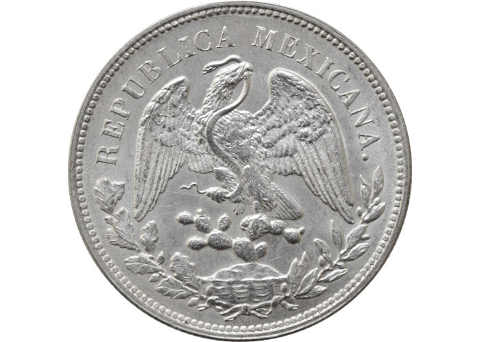 Mexico 1 peso 1908 Mo AM, UNC, "United Mexican States (1905 - 1969)" silver coin