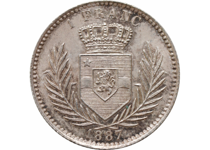 Congo Free State 1 franc 1887, UNC, "King Leopold II (1865 - 1908)" silver coin