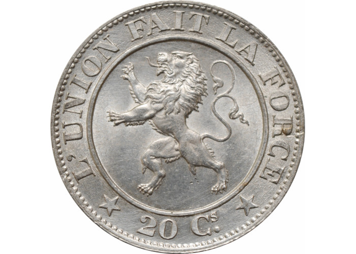 Belgium 20 centimes 1861, UNC, "King Leopold I (1832 - 1865)"