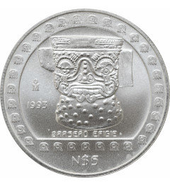 Mexico 5 pesos 1993 Mo, UNC, "Pre-Columbian Aztec - Brasero Efigie" silver coin