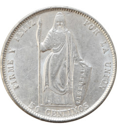Peru 50 centimos 1858, UNC, "República del Perú (1825 - 1862)" silver coin