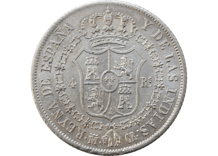 Spain 4 reals 1836 M CR, UNC, "Queen Isabel II (1847 - 1864)" silver coin
