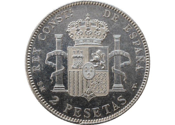 Spain 2 pesetas 1905, UNC, "King Alfonso XIII (1886 - 1931)" silver coin