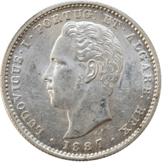 Portugal 200 reis 1887, UNC, "King Luís I (1861 - 1889)" silver coin