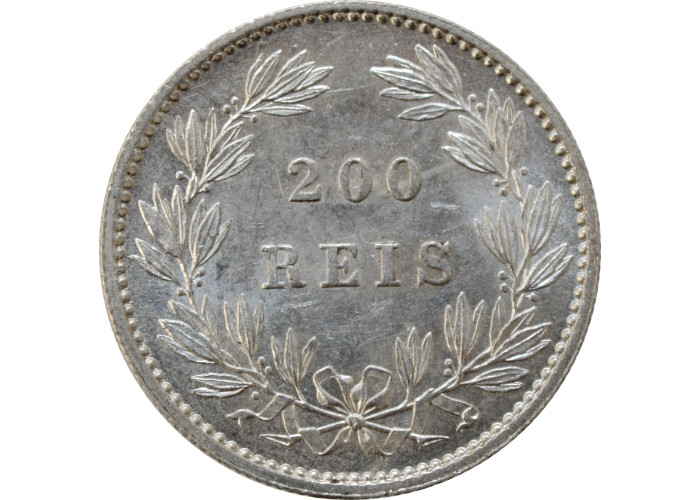 Portugal 200 reis 1887, UNC, "King Luís I (1861 - 1889)" silver coin