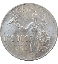 Romania 100.000 lei 1946, UNC, "King Michael I (1940 - 1947)" silver coin