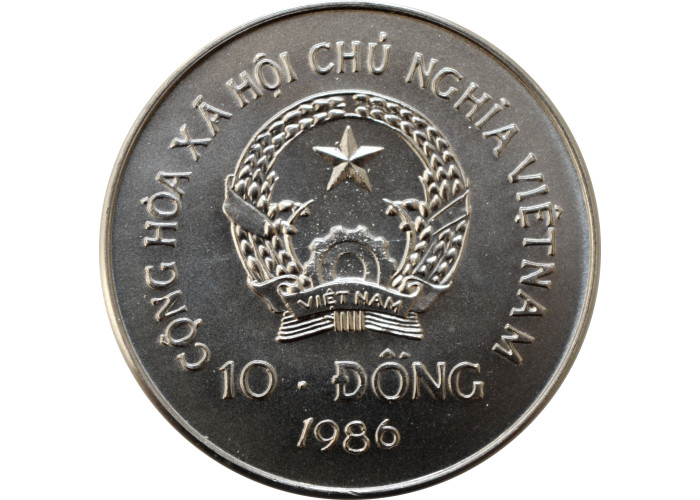 Vietnam 10 dong 1986, UNC, "Natural Protection - Water Buffalo" Cu-Ni coin