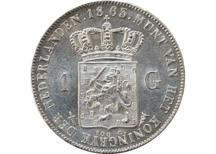 Netherlands 1 gulden 1863, UNC, "King William III (1849 - 1890)" silver coin