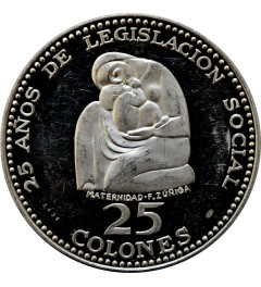Costa Rica 25 colones 1970, PROOF, "25th Anniversary - Social Legislation"