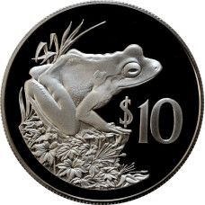 Fiji 10 dollars 1986, PROOF, "World Wildlife Fund - Fijian Ground Frog"