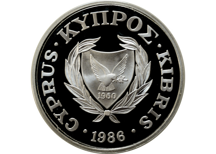 Cyprus 1 pound 1986, PROOF, "World Wildlife Fund - Mouflon" silver coin
