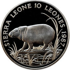 Sierra Leone 10 Leones 1987, PROOF, "World Wildlife Fund - Zwergflusspferd"