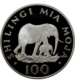 Tanzania 100 Shilingi 1986, PROOF, "World Wildlife Fund - Elephant" silver coin