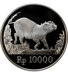 Indonesia 10000 rupiah 1987, PROOF, "Wildlife - Wild Boad" silver coin