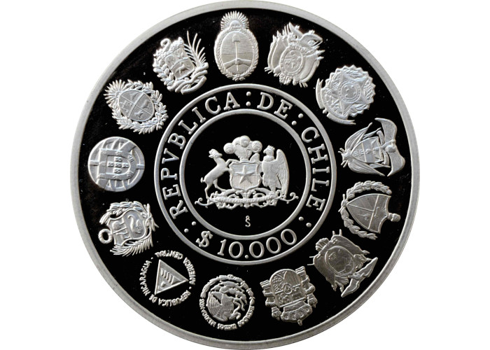Chile 10000 Pesos 1991, PROOF, "500 Jahre Entdeckung Amerikas" Silbermünze