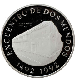Colombia 10.000 pesos 1991, PROOF, "Encounter of the Two Worlds" silver