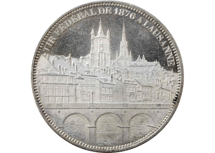 Schweiz 5 Franken 1876, UNC, "Eidgenössisches Freischießen 1876 in Lausanne"