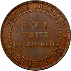 Frankreich 10 Centimes 1854 A, UNC, „S.M.I. Visite de la monnaie“