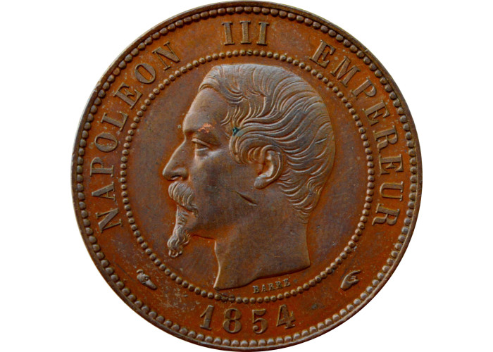 Frankreich 10 Centimes 1854 A, UNC, „S.M.I. Visite de la monnaie“