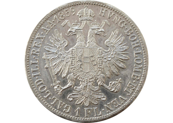 Austria 1 florin 1859 A, UNC, "Emperor Franz Joseph I (1848 - 1916)"