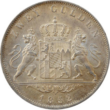 Bayern 2 Gulden 1852, UNC, "König Maximilian II (1848 - 1864)" Silbermünze