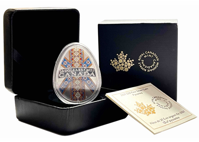 Kanada 20 Dollar 2021, PROOF, "Traditionelle ukrainische Pysanka" Silbermünze