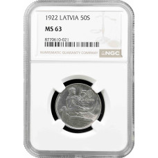Lettland 50 Centimes 1922, NGC MS63, "Erste Republik (1922 - 1940)"