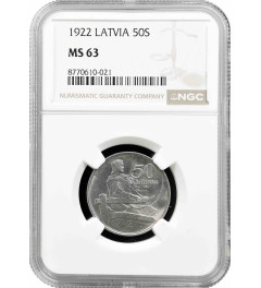 Latvia 50 santimu 1922, NGC MS63, "First Republic (1922 - 1940)"