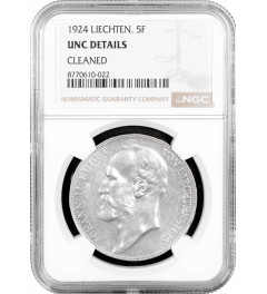 Liechtenstein 5 francs 1924, NGC UNC Det., "Prince Johann II (1858 - 1929)"